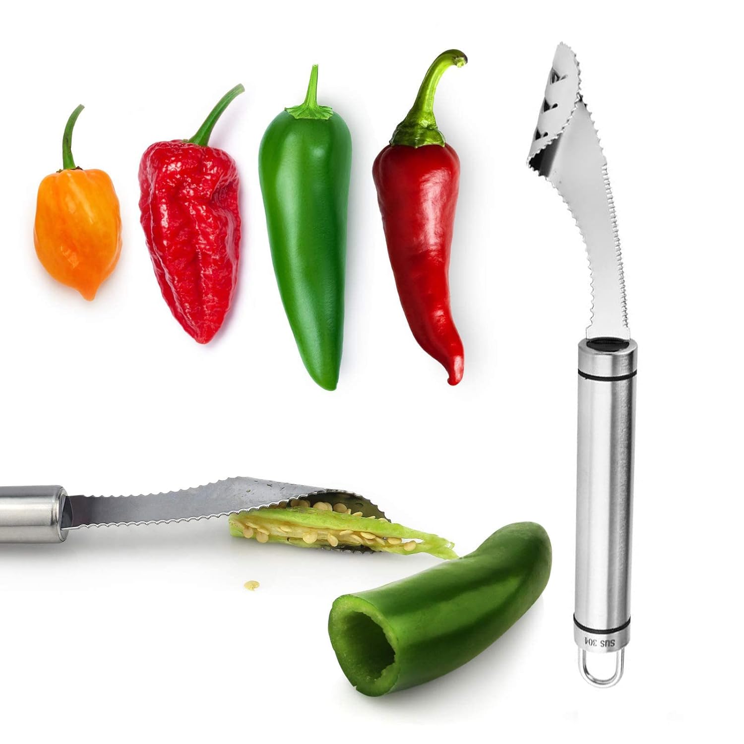 Stainless Steel Pepper Core Remover, Jalapeno Pepper Corer