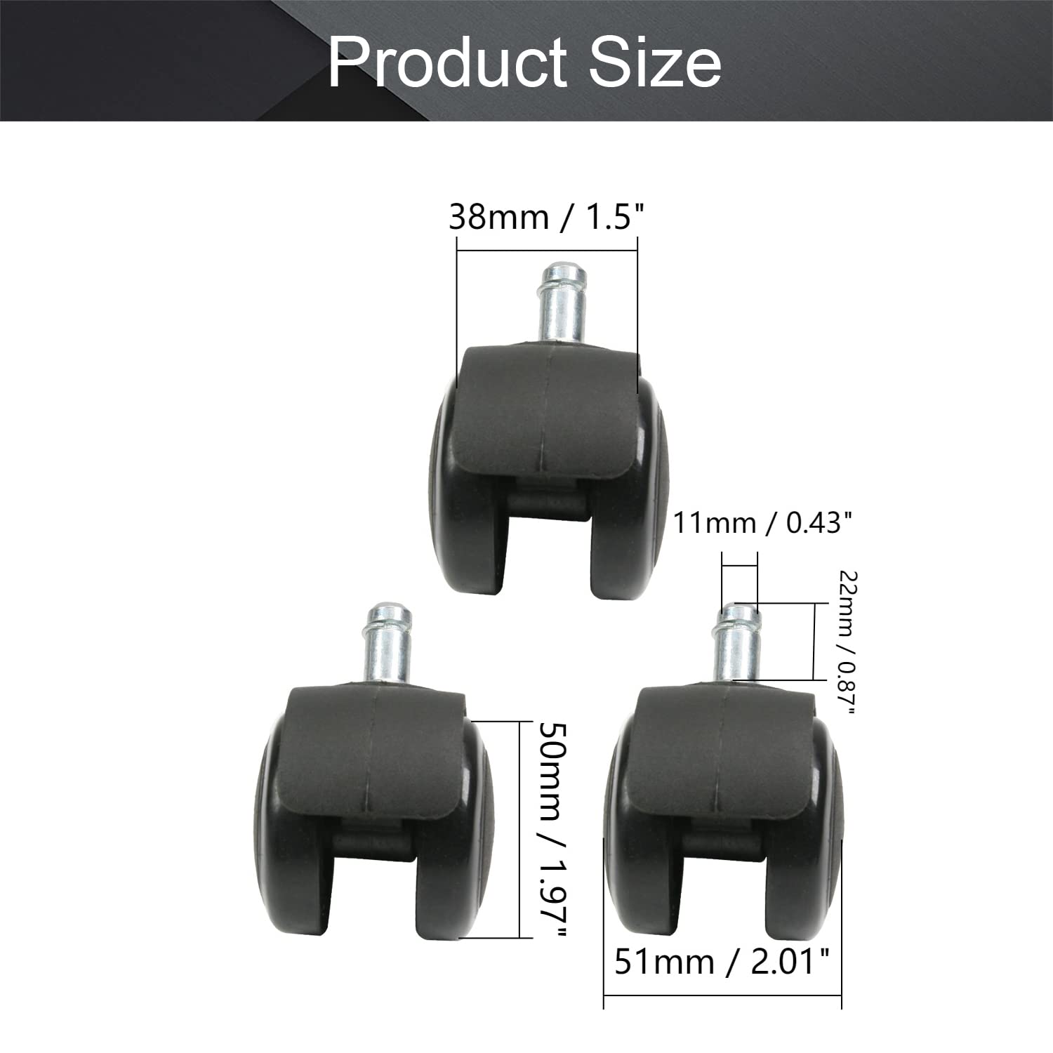 MroMax Silla De Oficina De 2 Pulgadas De Diámetro, Doble Rueda, De Nailon, Giratoria De 360 Grados, 1 Pieza/2 Piezas/4 Piezas