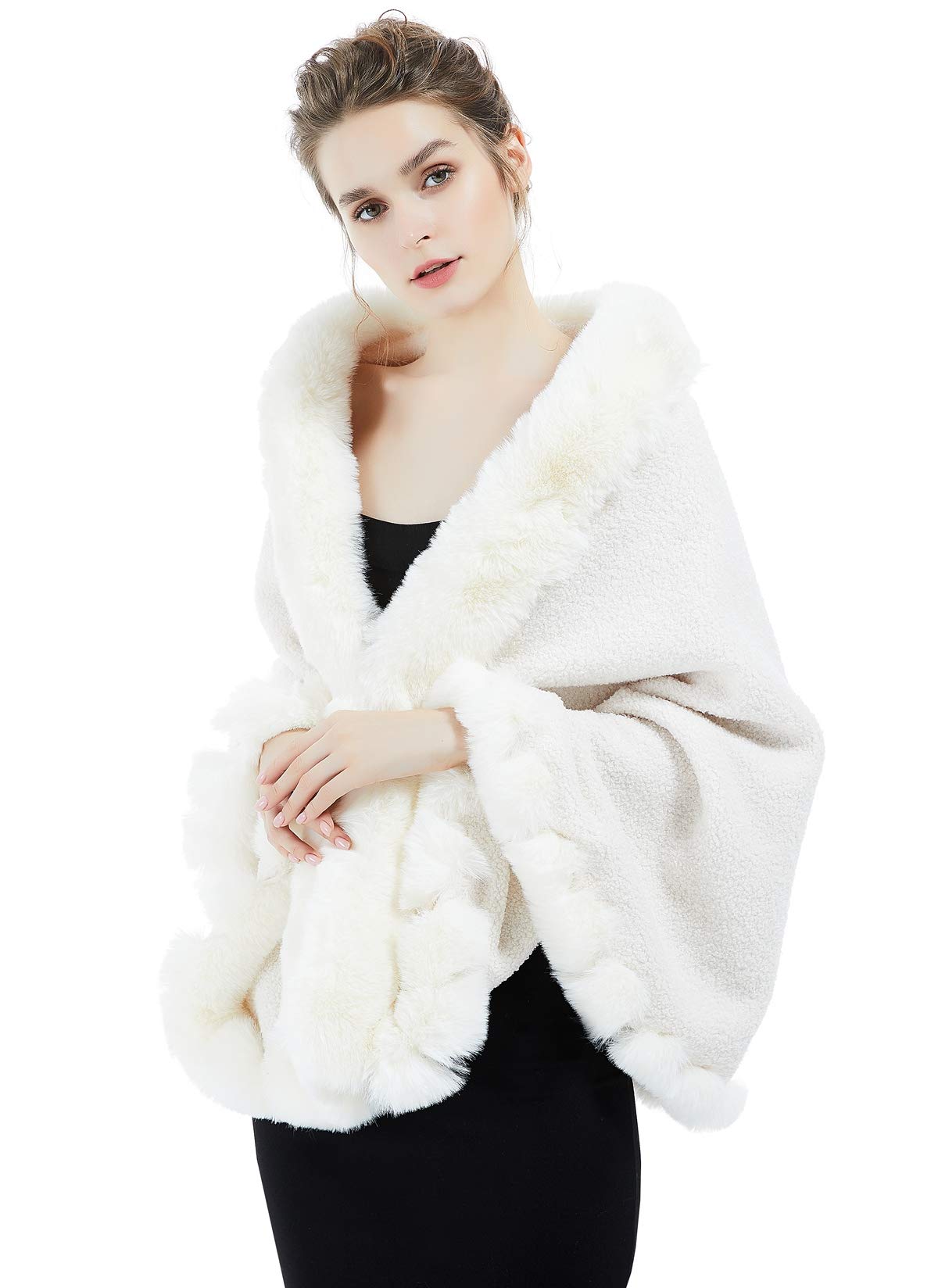 BEAUTELICATE Châle Étole en Fausse Fourrure Cape Veste en Laine d'agneau De Femme Mariage Hiver Soirée Mariée Cérémonie Fête Demoiselle d'honneur Taille Unique