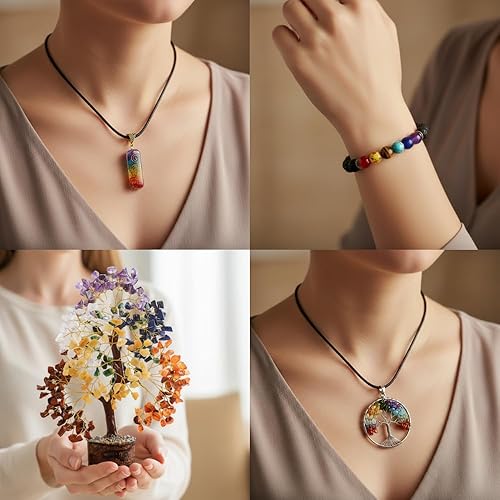 Miniatura 8 de Kit de árbol de cristal de curación de 7 chakras ANAYA AGATE, pulsera, colgante, collares, árbol Bonsái de dinero hecho a mano con piedras
