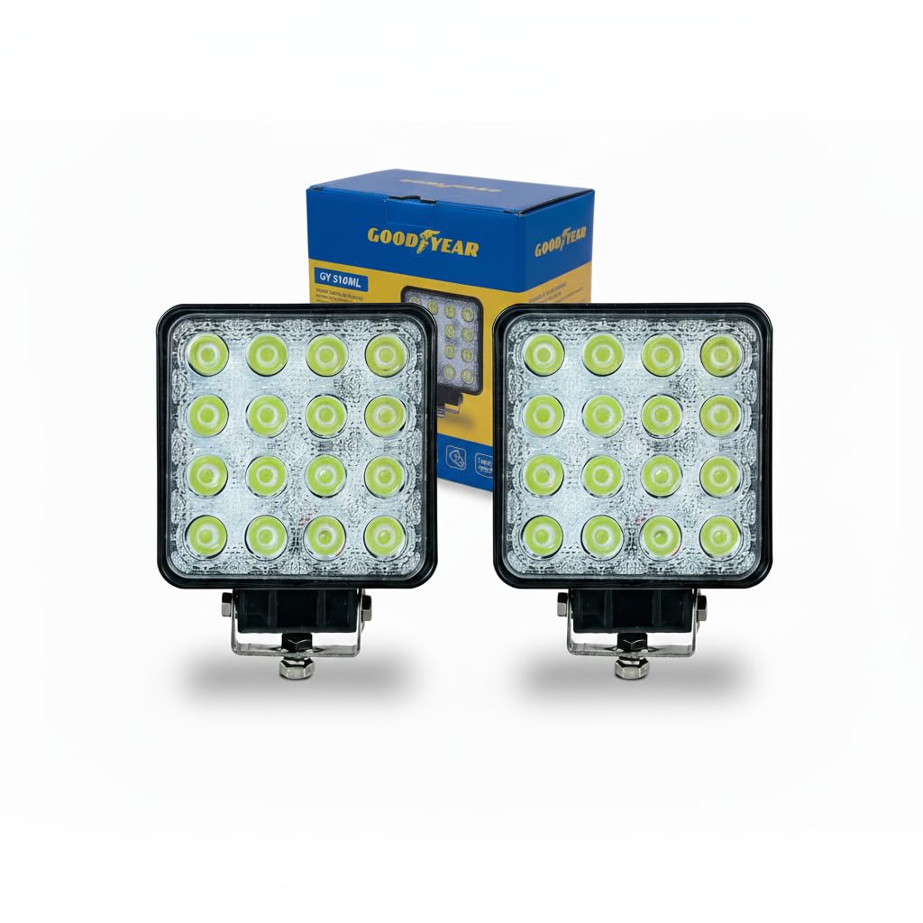 Goodyear - 2 Faros LED per auto, 16 LED, 48 W, 3500 LM, 6500 K, IP67 - Luce potente per 4x4, SUV, camion, fuoristrada, alluminio resistente, 10–48 V