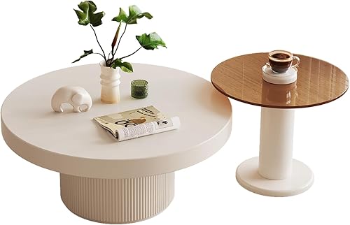 Miniatura 8 de Juego de 2 mesas auxiliares anidadas, mesa auxiliar redonda con mesa auxiliar de cristal ajustable, mesa de sofá para sala de estar, dormitorio,