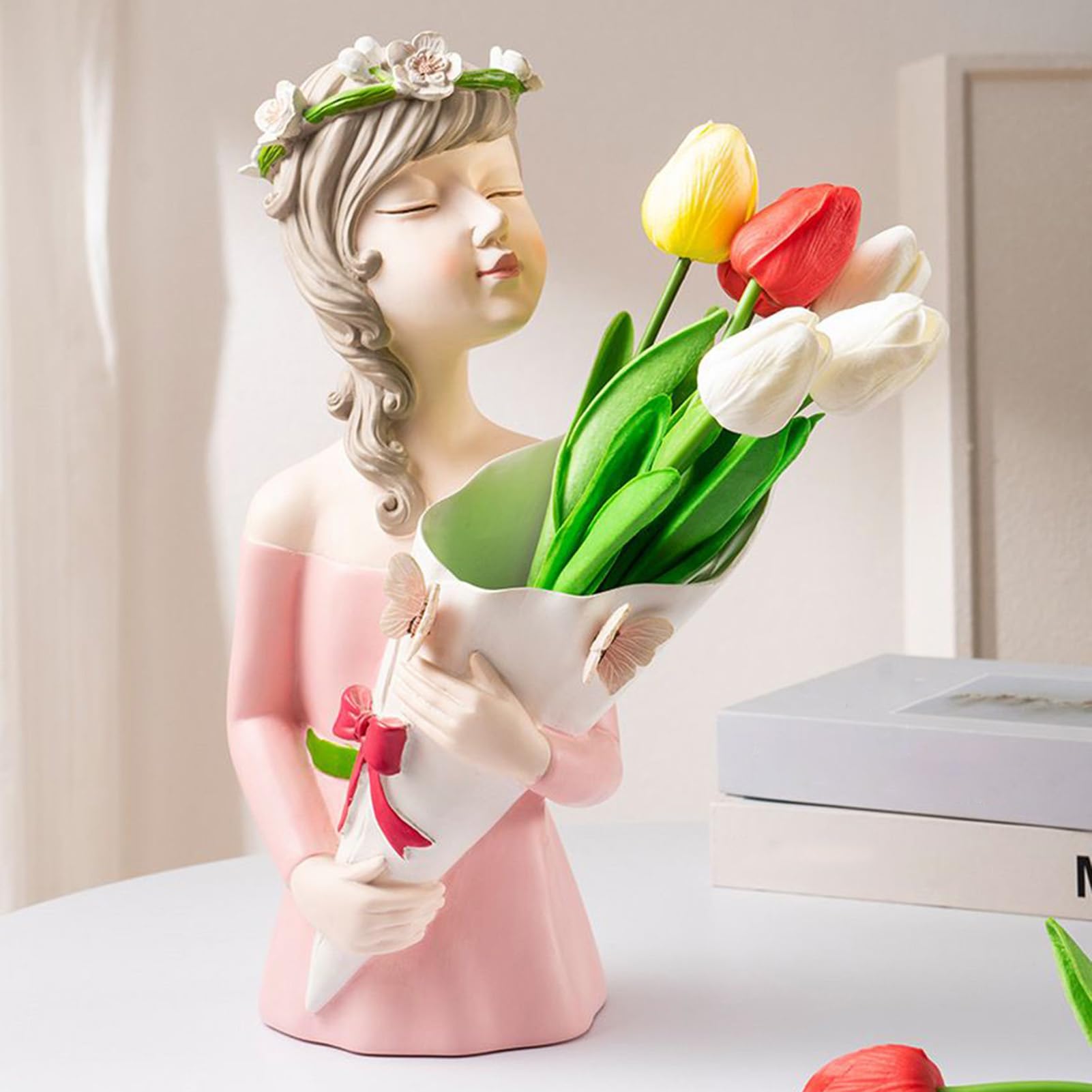 Vaso da donna, statuetta artistica di ragazza – Scultura femminile da scrivania, estetica decorativa moderna supporto floreale per soggiorno, casa, luoghi di lavoro