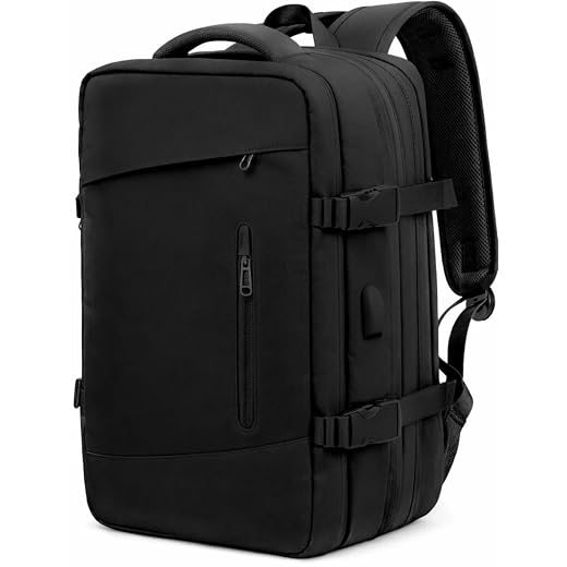 Mochila de Viagem, Mochila Feminina, Mochila Masculina, Mala de Mão10kg, Notebook, Reforçada, Grande, Resistente, Impermeável, Expansível, Escola, Trabalho, Preta,