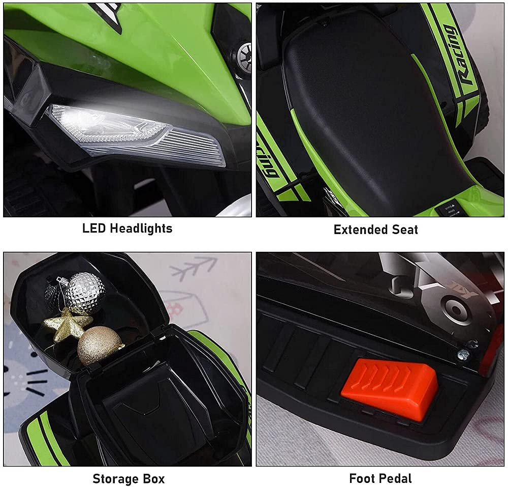 Tecnobike Shop Mini Quad Deluxe 6V luci Suoni Batteria Ricaricabile Marcia Avanti e Indietro Baluetto e Parabrezza (Verde)