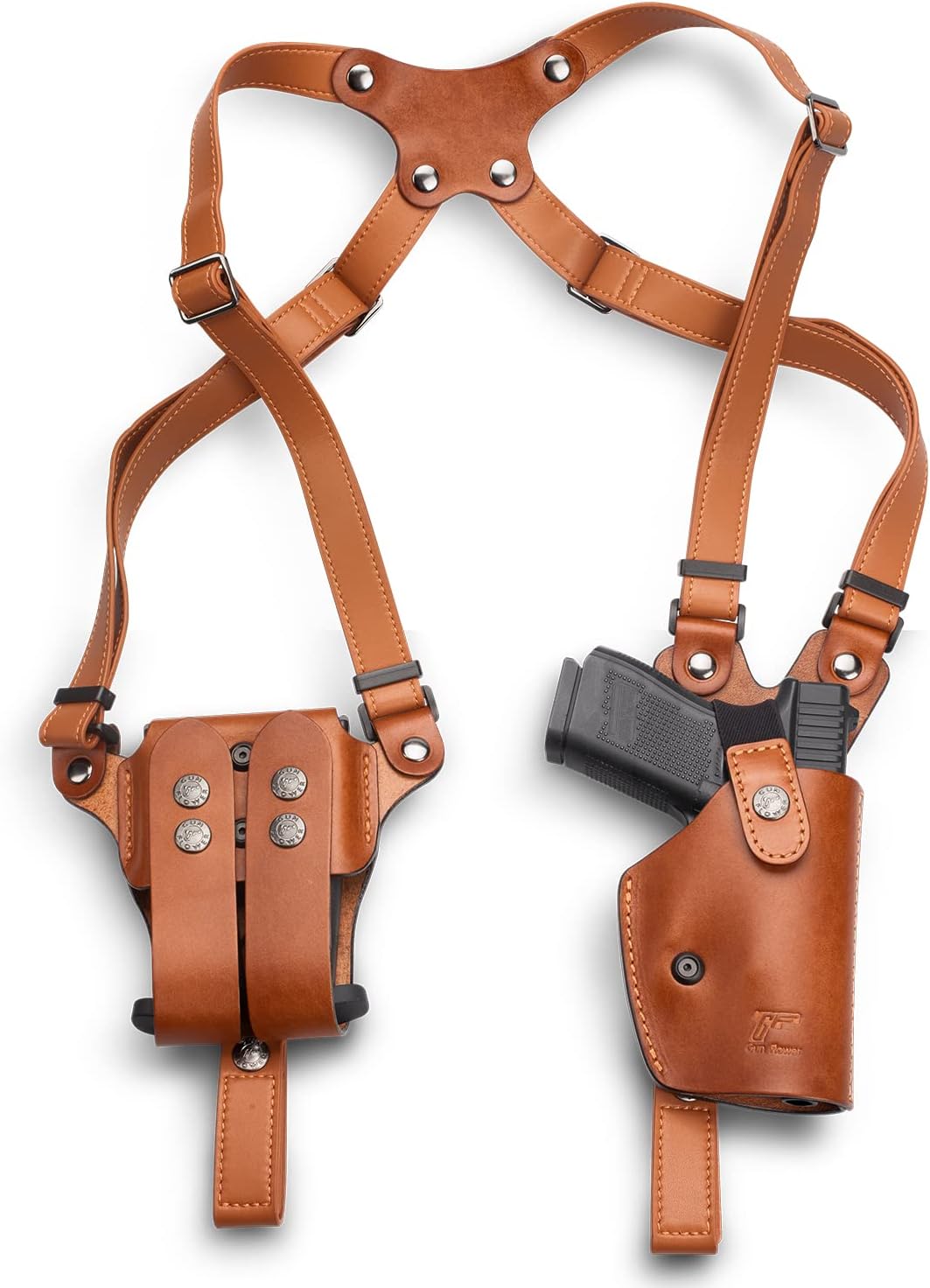 Universal Leather Shoulder Holster Compatible with Glock 17/19, 1911, Taurus G2C/G3C, MP 9, Sig P220/P226, 92FS, and More, Vertical Concealed Holster with Double Mag Holster, Right Hand Universal Leather Shoulder Holster Compatible with Glock 17/19, 1911, Taurus G2C/G3C, MP 9, Sig P220/P226, 92FS, and More, Vertical Concealed Holster with Double Mag Holster, Right Hand