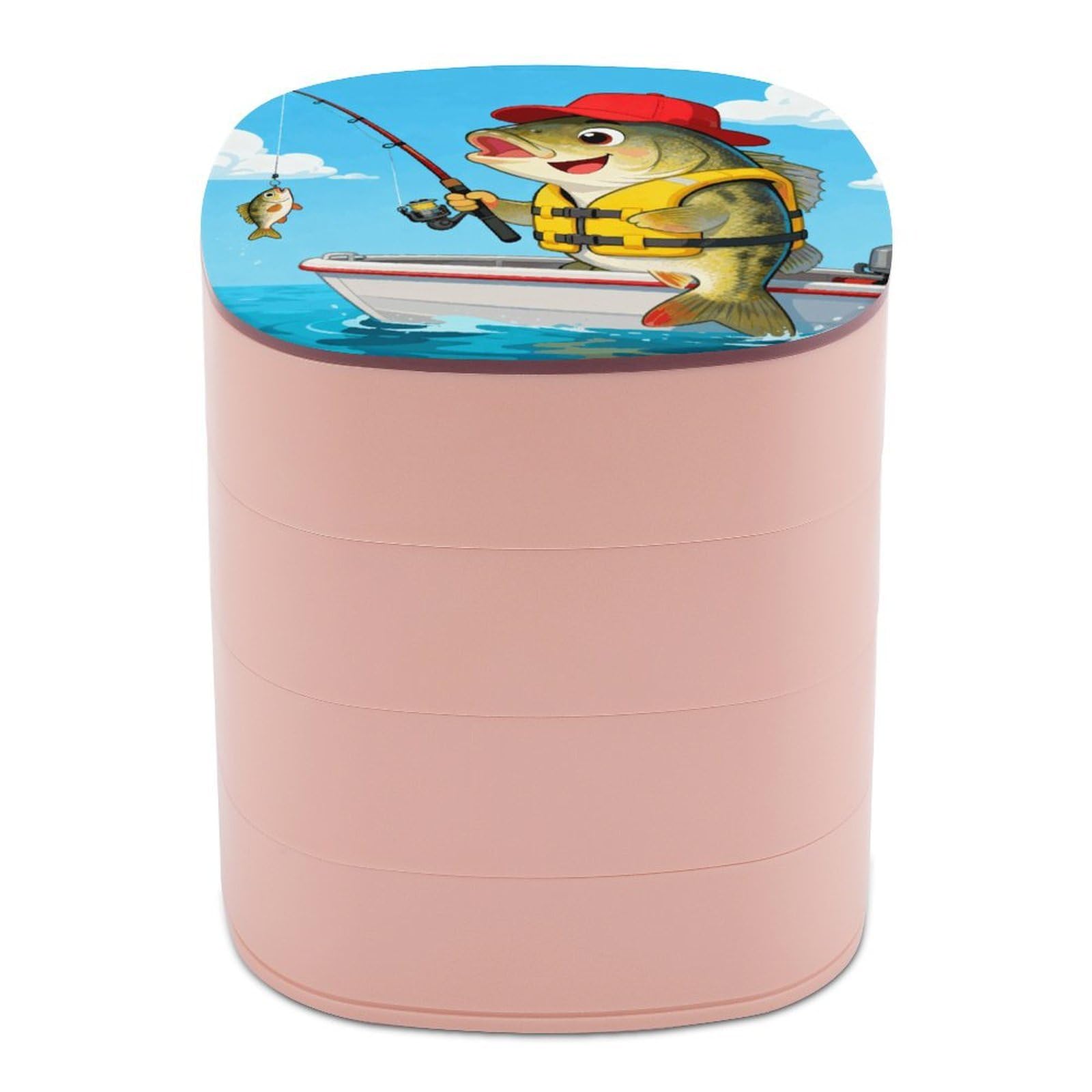 VstaDank Bass Fish Fishing Jewelry Box 360° Rotatable Jewelry Organizer 4 Layers Jewelry Case with Lid Fashion Portable Earring Holder for Bracelets Rings Bracelets Vanity