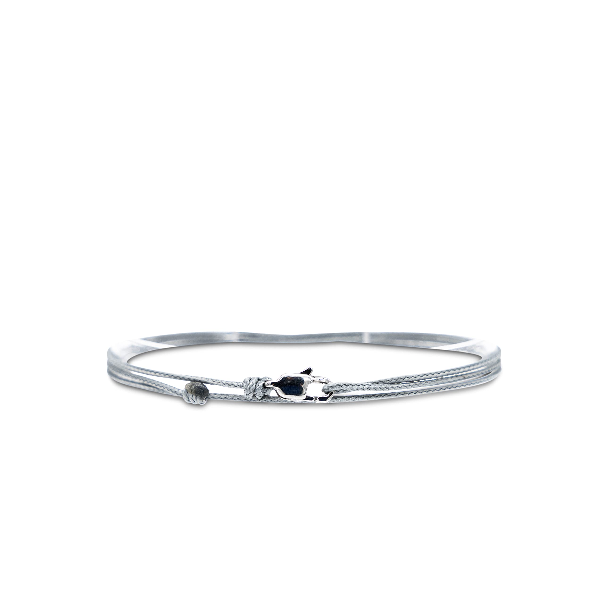 Made by Nami Pulsera Fina para Hombres y Mujeres con Cierre de Mosquetón Hecha a Mano - Joyería Marítima para Surfistas - Pulsera de Tela Minimalista - 100% Impermeable y Ajustable (Gris Plata)