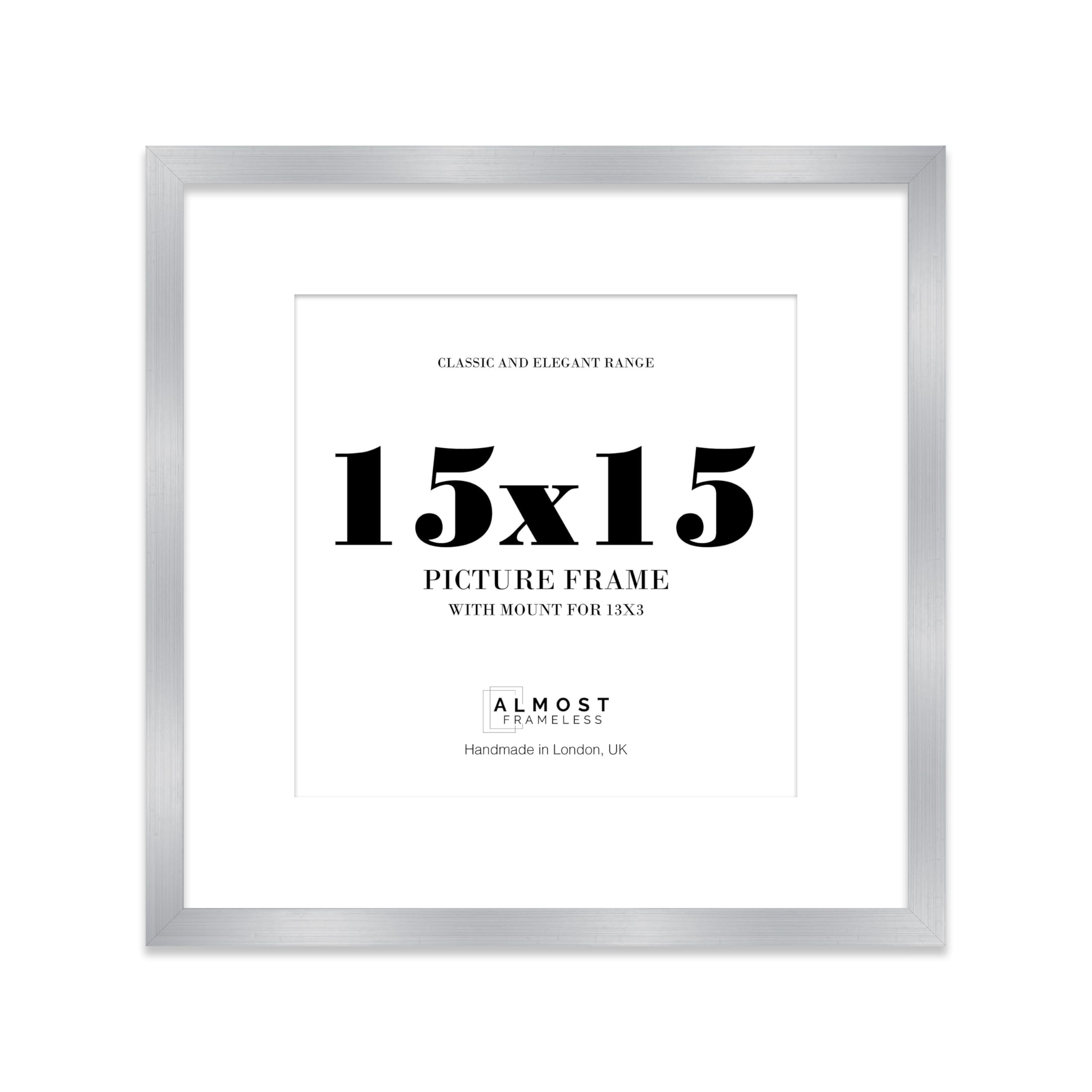 15x15 Silver Picture Frame with Mount for 13x13 Photos, Prints - Modern Square Wall Frame, 1 Pack