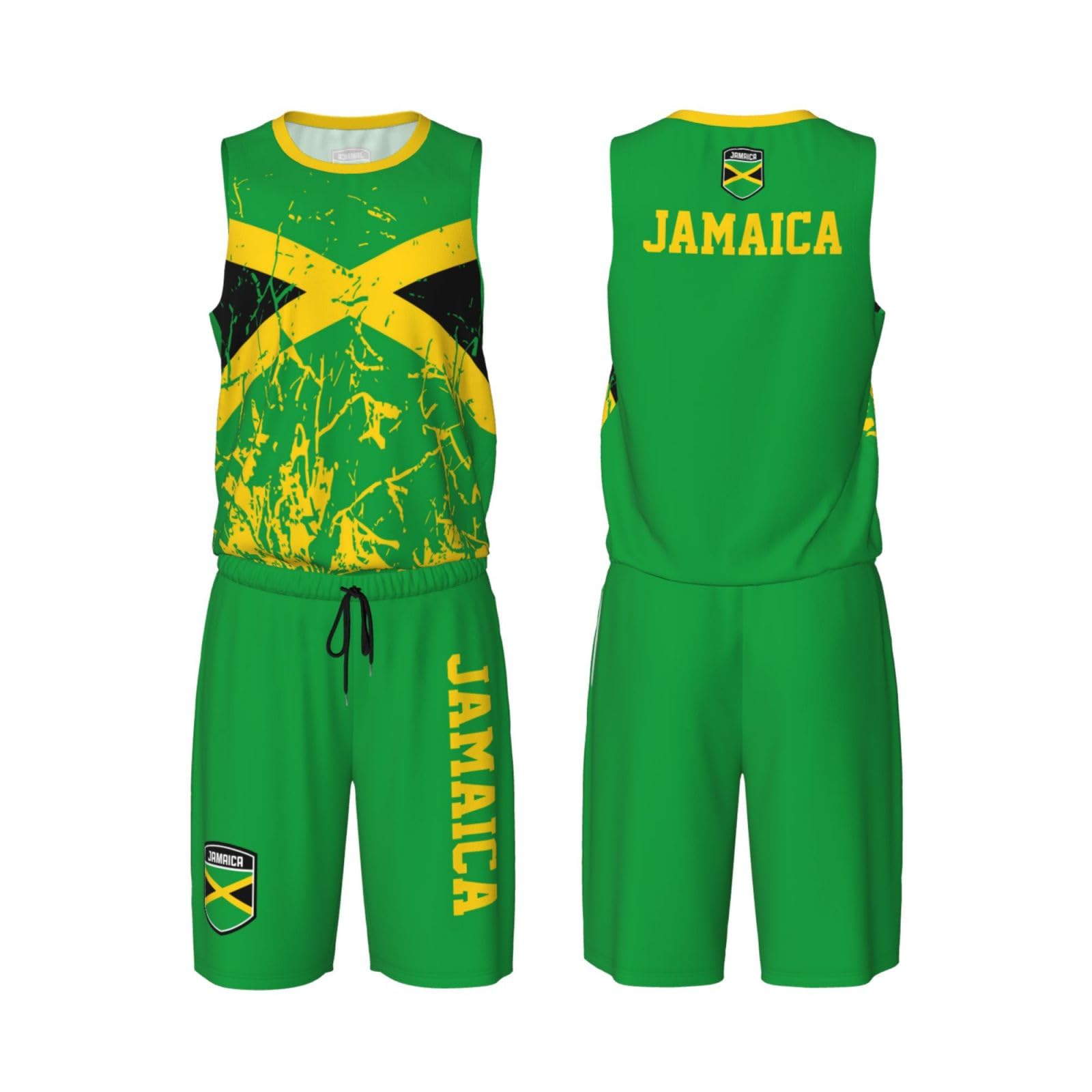 Jamaica Flag Grain (1) Basketball Jersey Uniform Suit for Men Adults Training Athletic Set