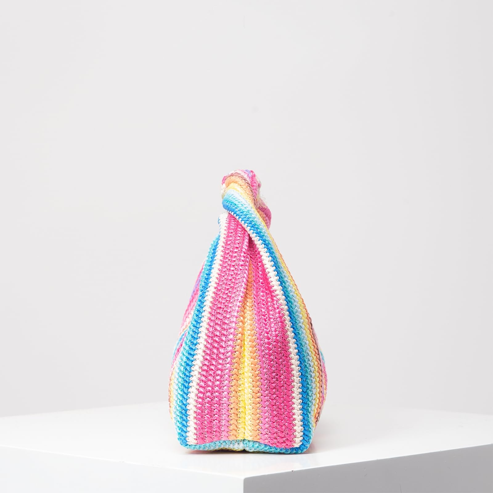 Borsa Spalla Paglia Rainbowhand-Woven, A Mini Maniglia Knotted-Top per Le Vacanze sulla Spiaggia E Escursioni Casual-Multi