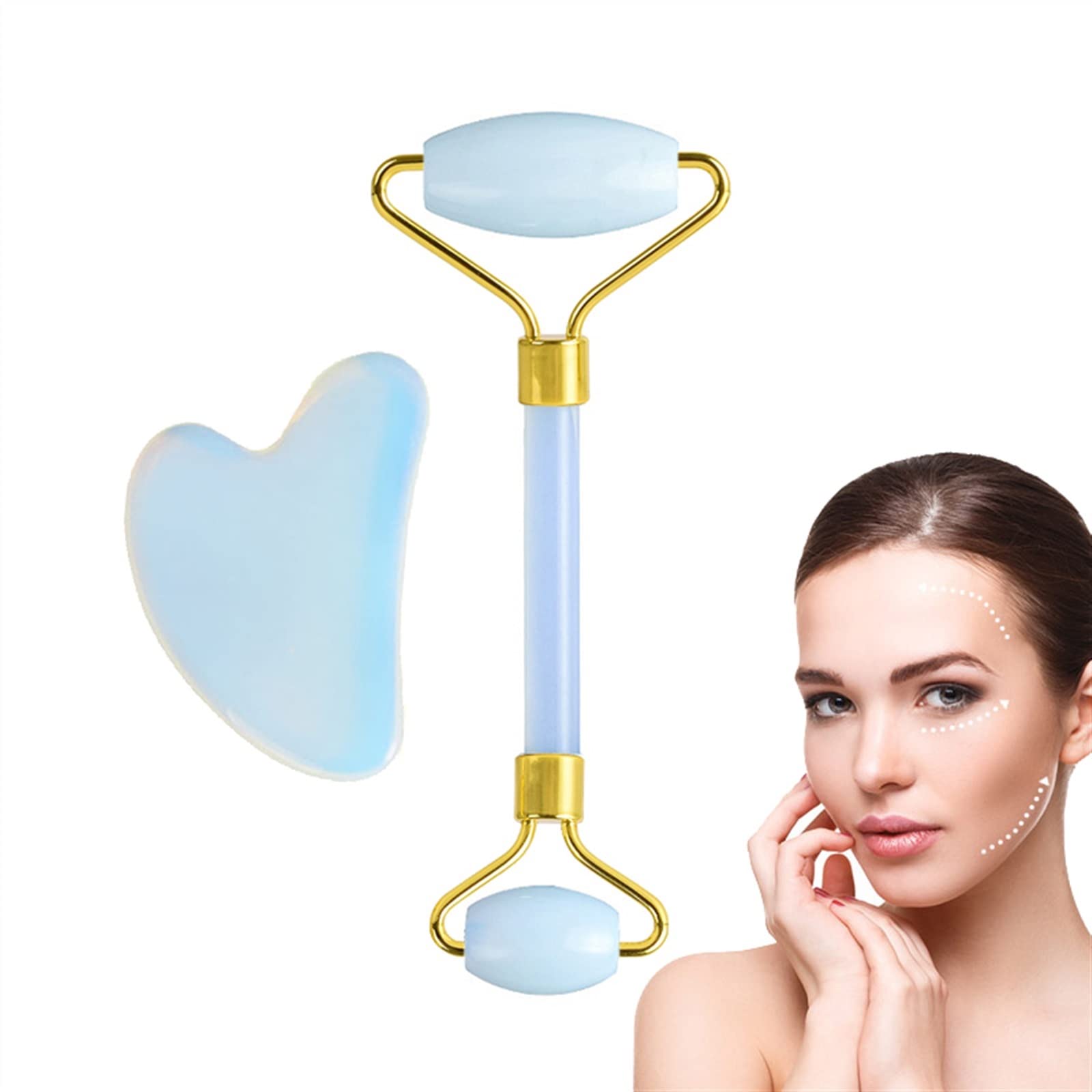 BAWHO Herramienta de Estiramiento Facial con Rodillo, masajeador de Piedra de Masaje de Jade, Tablero de Guasha, eliminación de Arrugas, Juego de Cuidado de Belleza, 1 Uds. (Color : 1 Roller)