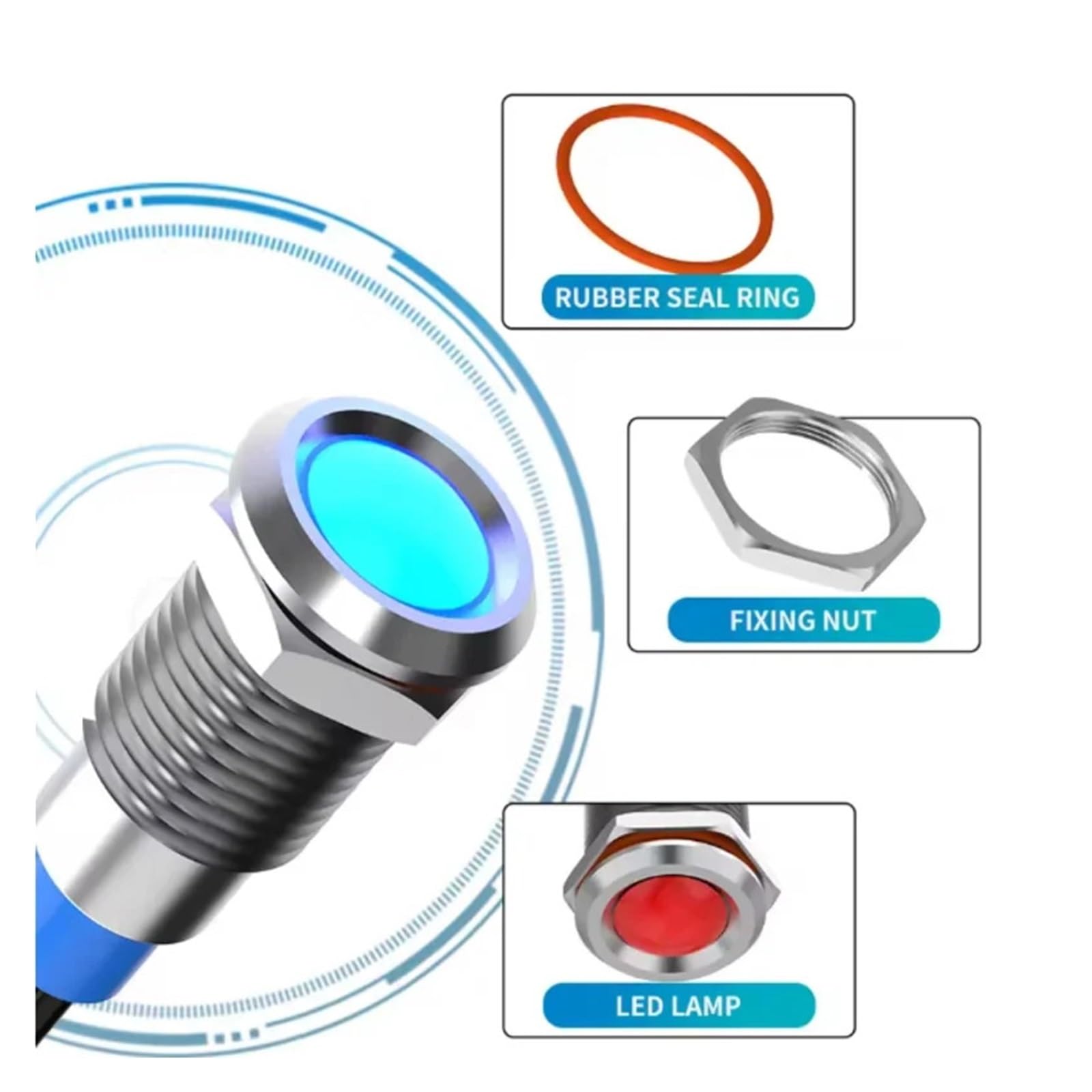 Señal de luz indicadora de metal impermeable de 6 mm con cable 6 V -12 V -24 V 220 V botón rojo/amarillo/azul/verde/blanco (6V-12V-verde)