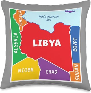 simplified Colored Map of Libya with Neighboring Countries Throw Pillow