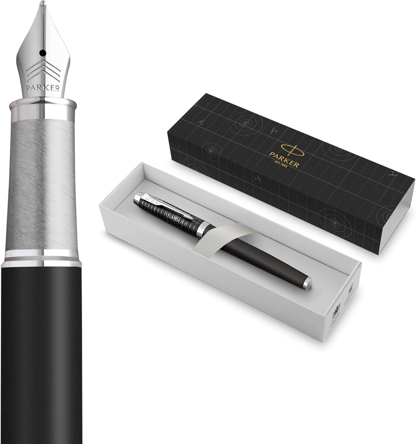 PARKER IM Legacy of Flight - Penna stilografica, collezione Legacy of Flight, colore nero opaco con acciaio inossidabile e cromo, incisione laser, personalizzabile con incisione, inclusa confezione