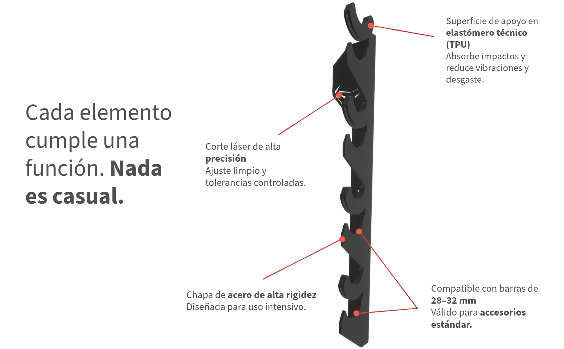 Soporte Mural para Barras Olímpicas y EZ – 4 Barras, Acero S235JR 3mm, Hasta 150 kg – HORIZONTE