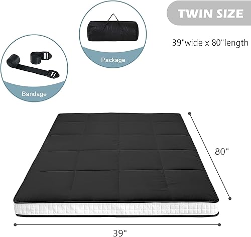 Miniatura 2 de SUNYRISY Colchón futón japonés, colchón plegable grueso, cubrecolchón enrollable para dormir, tapete de tatami, tumbona de suelo, cama de invitados