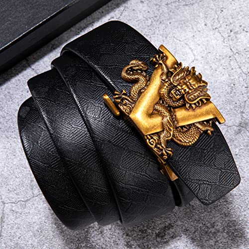 Barry.Wang Black Belt Men Genuine Leather Ratchet Automatic Buckle Belts 1 3/8" Strap Wedding Business Party Trim to Fit2
