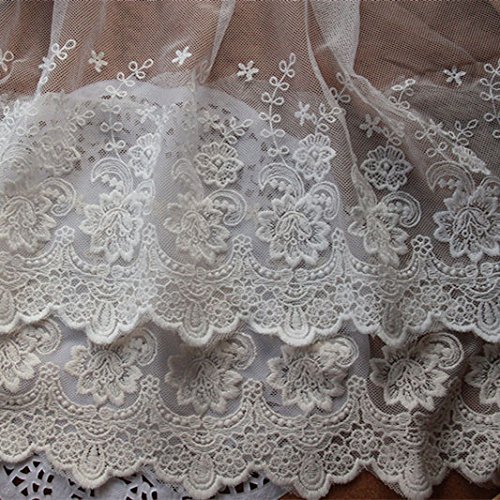 3 Yards By 8 Inches Width Floral Embroidery Lace Fabric Mesh Lace Trim (Black) #TOP3