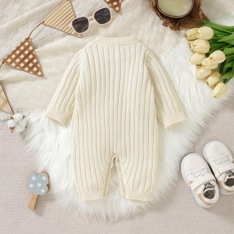 Neiwech Baby Boy Girl Romper Newborn Infant Knit Striped Solid Long Sleeve One Piece Jumpsuit Clothes3