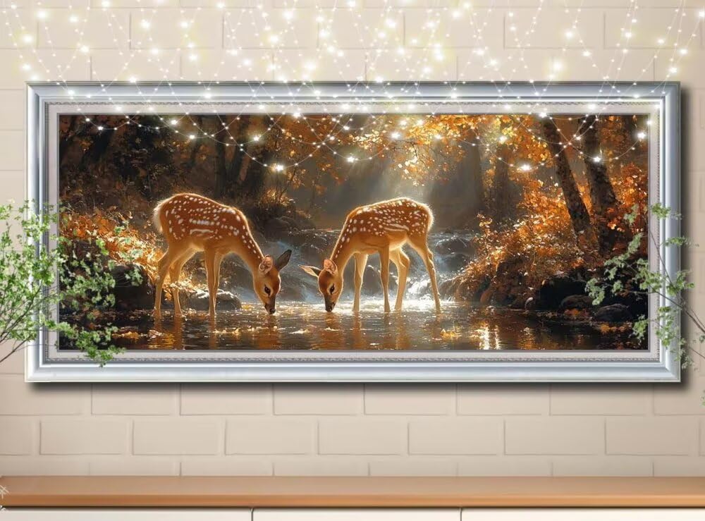 5D DIY Zestaw do malowania diamentowego jelenia Sika, strumień, diamenty, kryształowy ścieg krzyżykowy do dekoracji domu, pełny zestaw, diamentowe puzzle DIY dla dorosłych (60x150cm) 58Y-12459