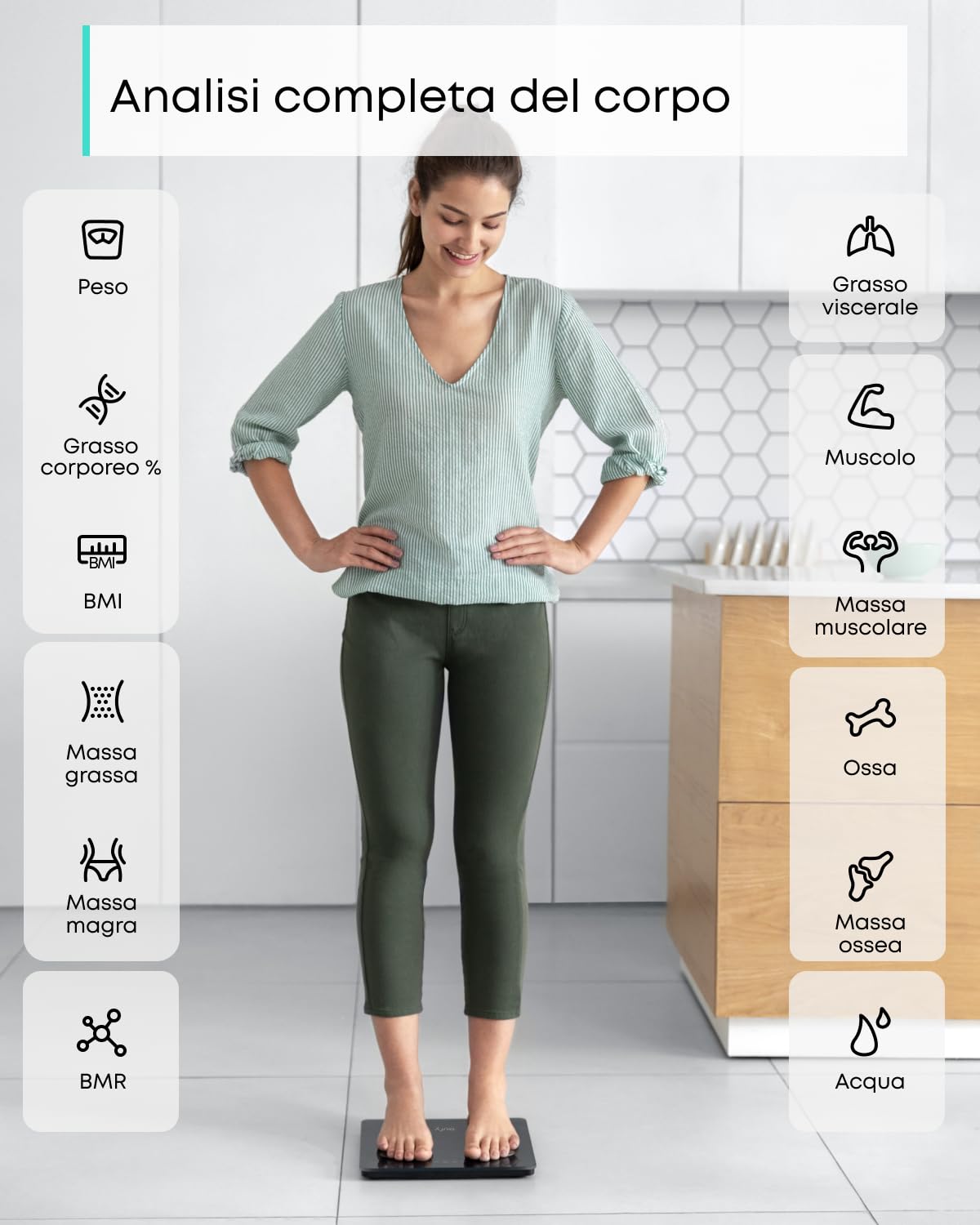 eufy C1 Bilancia Smart con Bluetooth, Grande Display LED, 12 Misurazioni, Analisi delle Composizione del Corpo con Peso/Grasso Corporeo/BMI/Fitness Body, Auto On/off, Superficie in Vetro Temperato