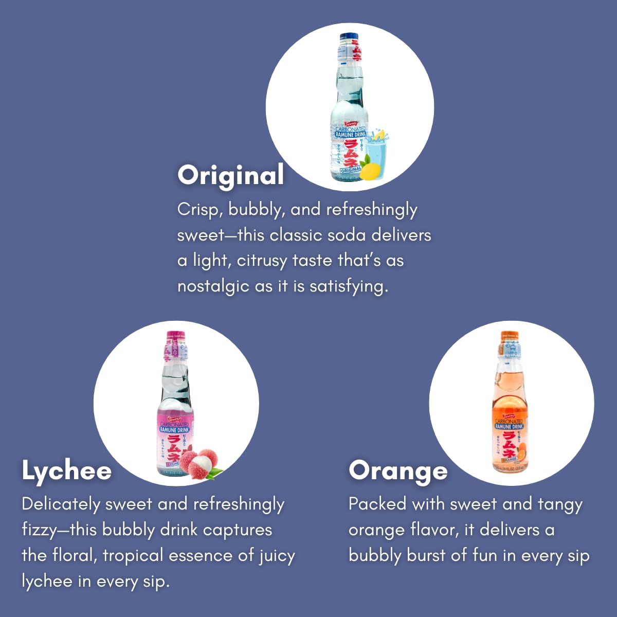 UNHA'S ASIAN SNACK BOX Ramune Japanese Marble Soda Variety Pack - Multiple Flavors - Original, Strawberry, Blueberry, Melon, Lychee, and Orange, Japanese Drink Gift Box (6 Count)