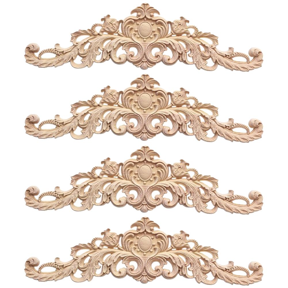 Applique Legno Onlay 1 Paio Angolo Non Verniciato Intagliato Decor Lungo Grande Fiore Finestra Legno Pareti Dell'Armadio Modanature Legno Applique Decal Onlay 20 * 20 * 4 Cm