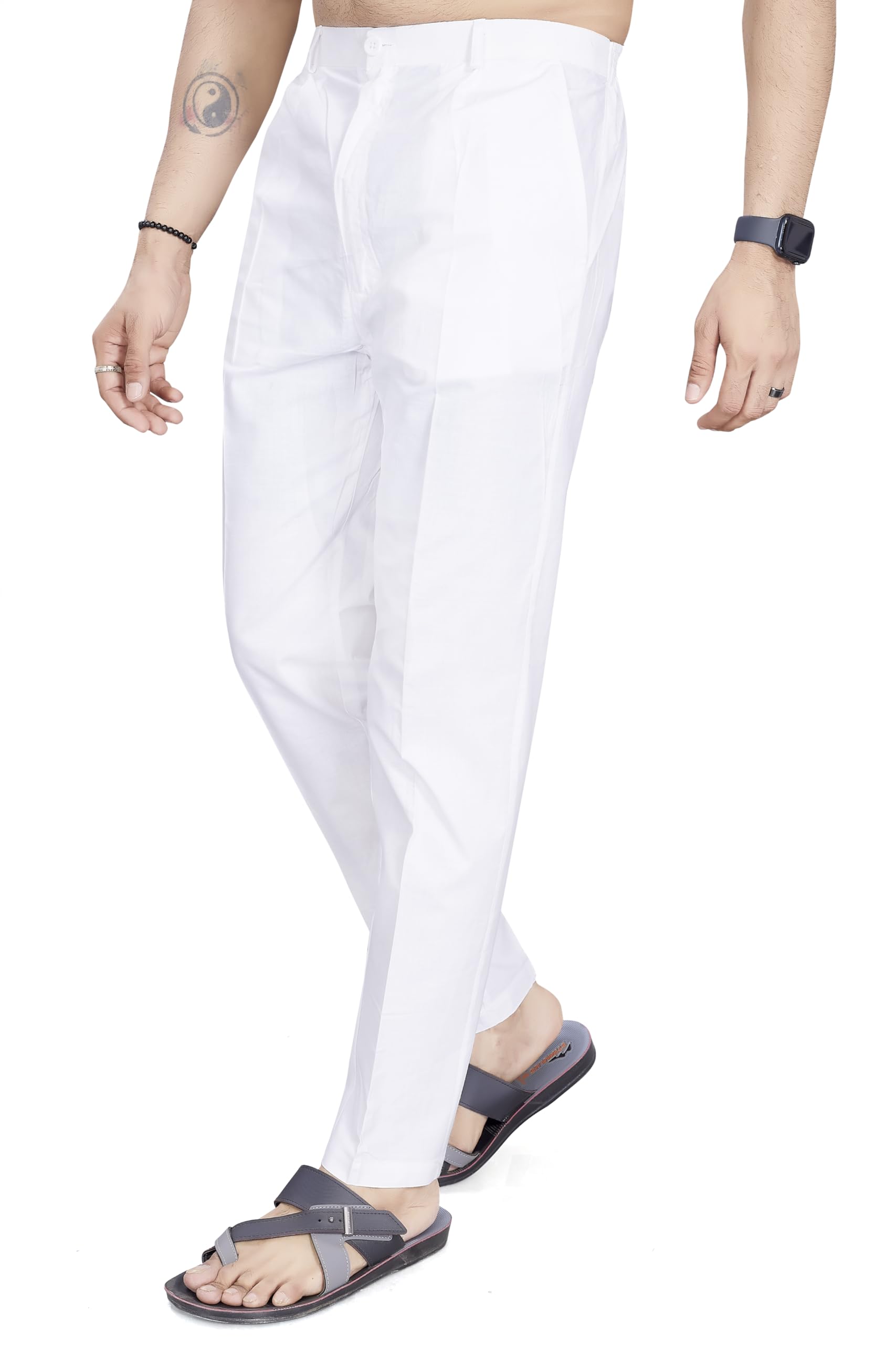 Divisive Men's Cotton Stitched Slim Fit Pyjama/Pant (Dpt26_M_White)