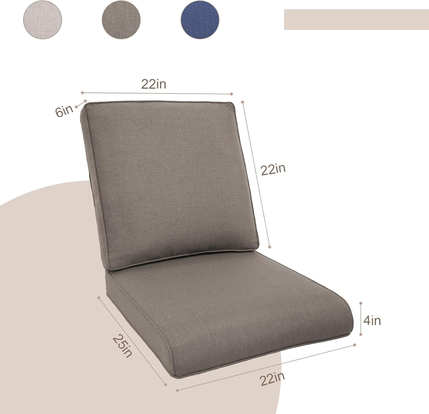 Patio Furniture Thick Seat & Back Cushion Set for Patio Couch Sofa Chair Outdoor Water Resistant Replacement Cushions, Buttonless (2 Set) Grey