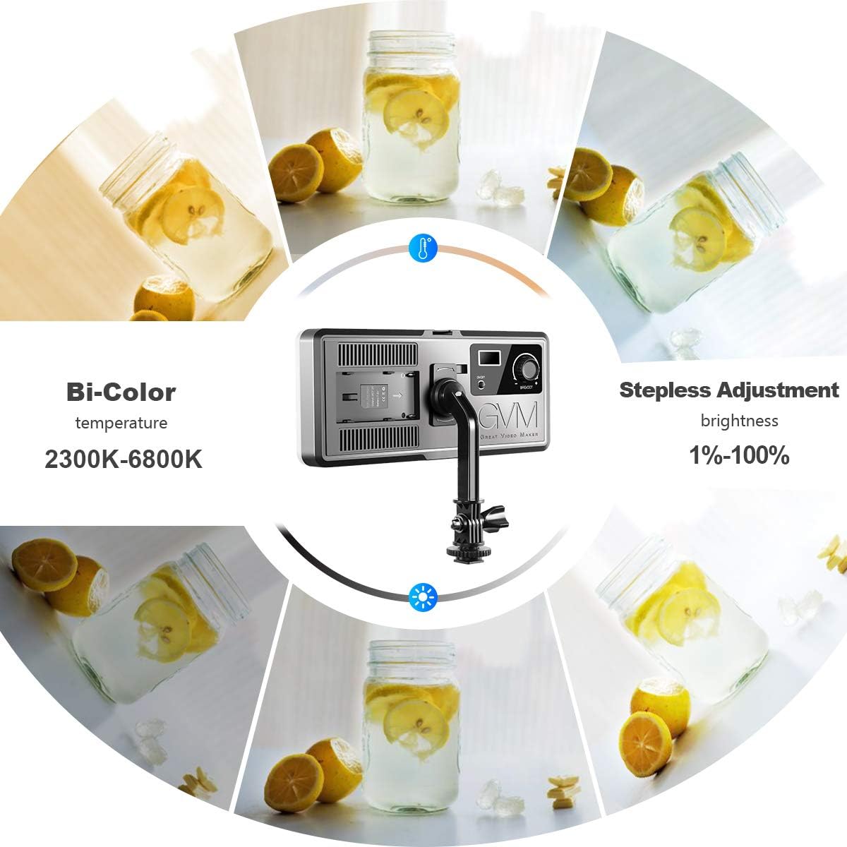 GVM Bi-Color Video Light On-Camera Light CRI97 + Dimmable 3200K-5600K, LED Video Light Panel with C-clamp ​Stand for YouTube DSLR Camera Camcorder Photo Lighting