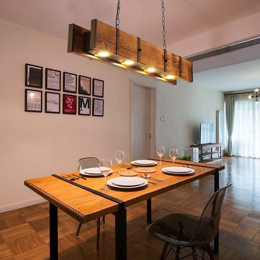 Lampada A Sospensione In Legno Retrò Illuminazione Lampada A Sospensione E27 In Legno Massello Ferro Battuto Adatto Per Ristorante E Bar Illuminazione Notturna Lampade A Risparmio Energetico,10 Heads