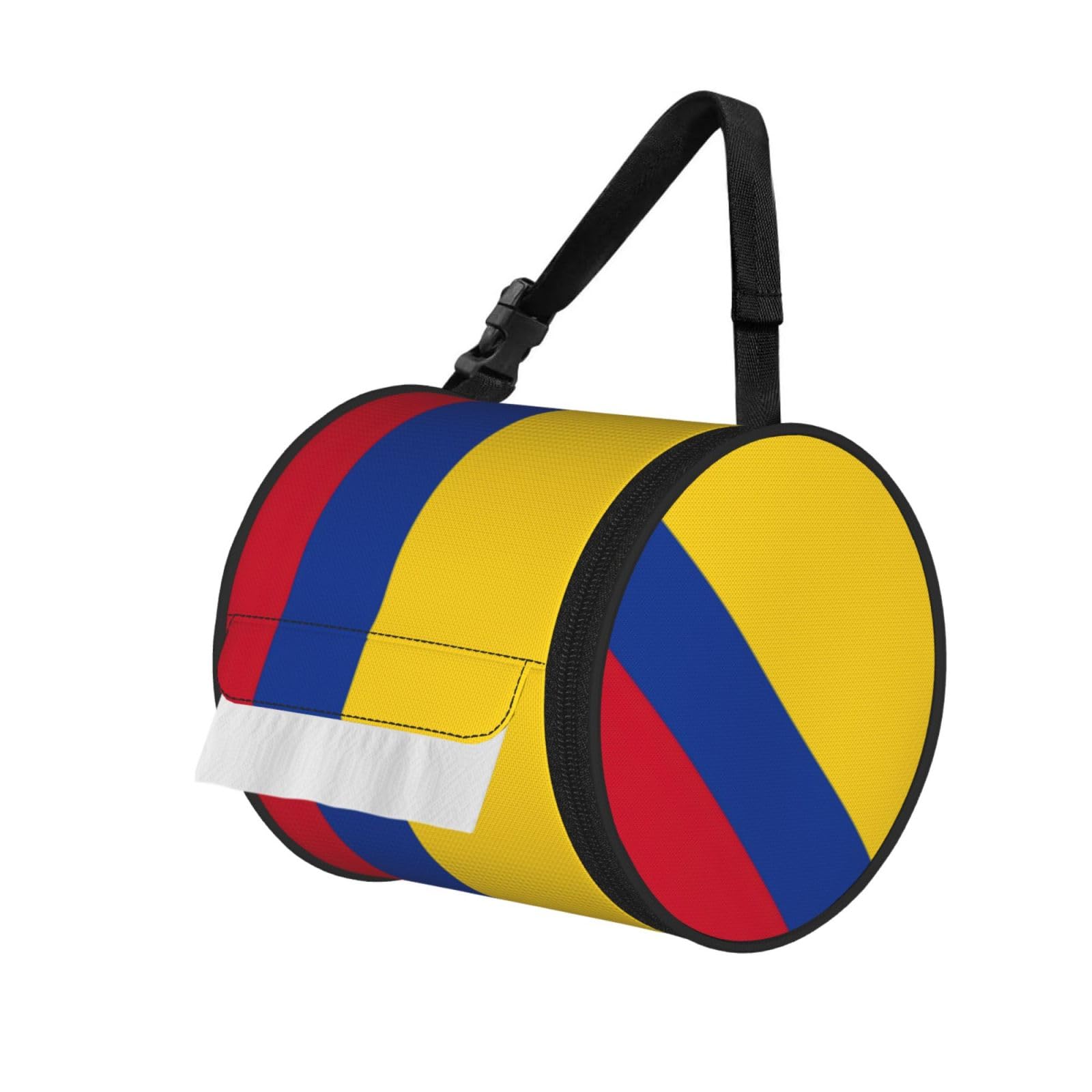 Flag Of Colombia Print Round Paper Tissue Holder With Shoulder Strap, Portable Roll Case For Caravan Travel Use