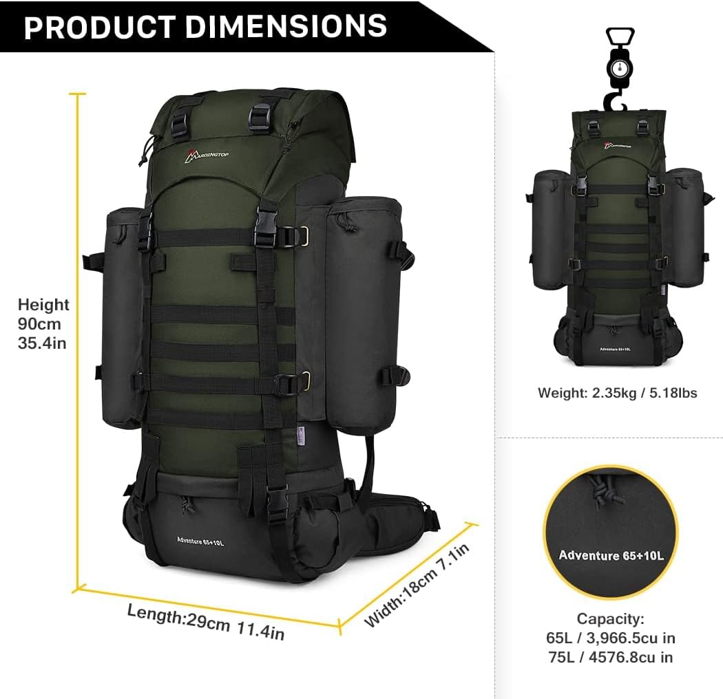 Mardingtop 65L+10L Internal Frame Backpack for Hiking,Camping,Hunting,Backpacking Backpack with Rain Cover
