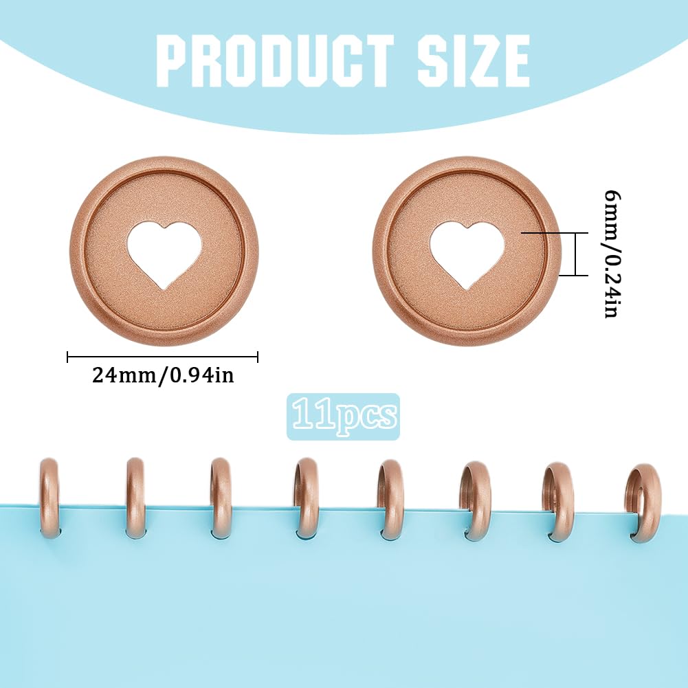 SOFPLATE 11Pcs 24mm Small Binder Discs Plastic Disc Notebook Round Hollow BurlyWood Heart Mushroom Hole Discbound Loose Leaf Binding Expander Ring for DIY Notebook Planner Scrapbooking Pages Artwork - Image 2