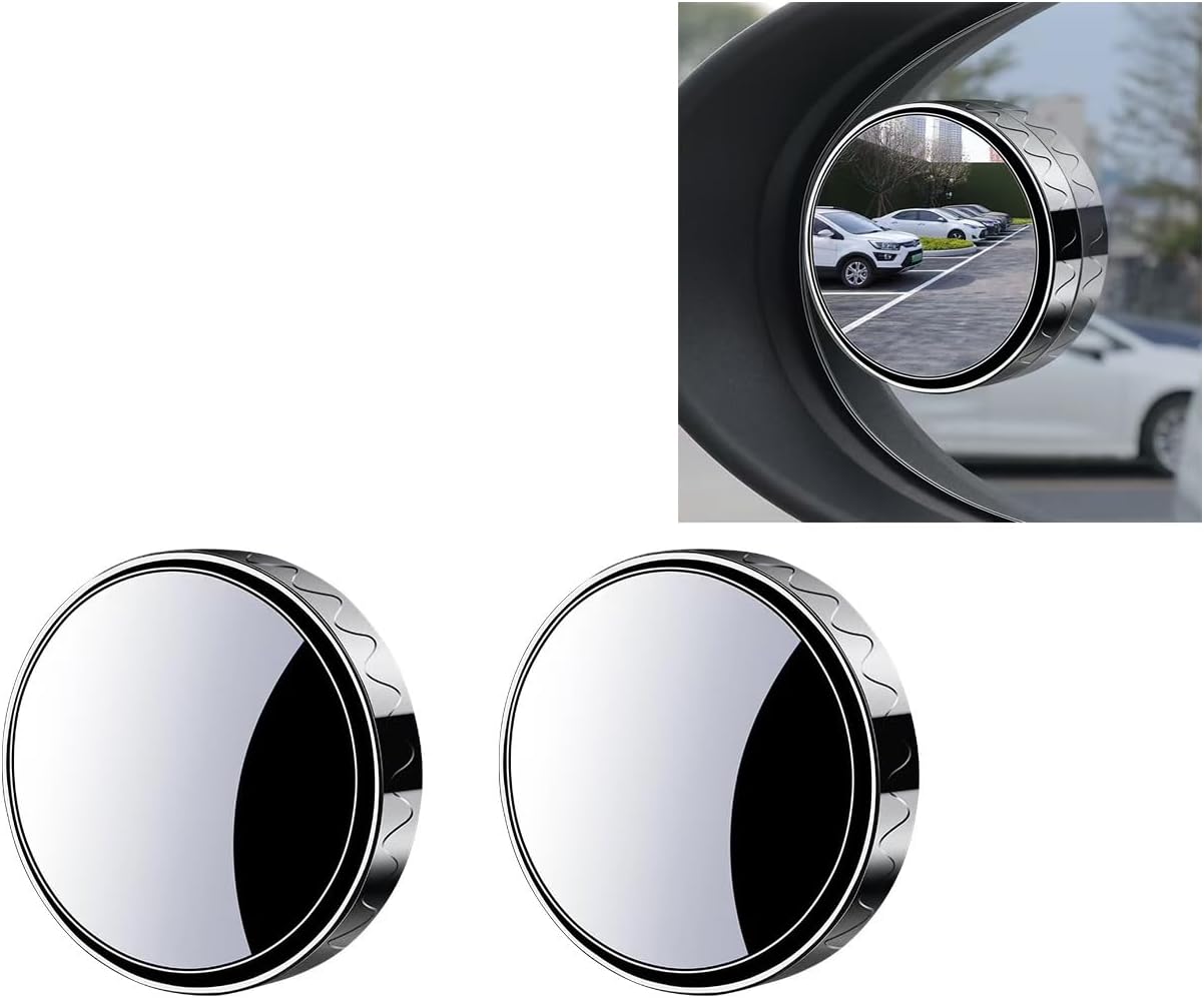 2 Pcs Safety Driving Wide-angle 360 Degree Adjustable Blind Spot Mirror Car Auxiliary Rearview Convex Mirror Round Frame Wide Angle Mirrors for Car Reverse for Car Truck SUV
