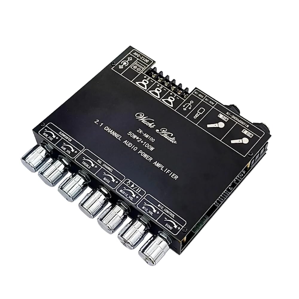 DollaTek Carte d'amplificateur Bluetooth 2.1 canaux 50+50+100 W Amplificateur de Classe D avec Module d'entrée Microphone adapté au système KTV DIY AM100