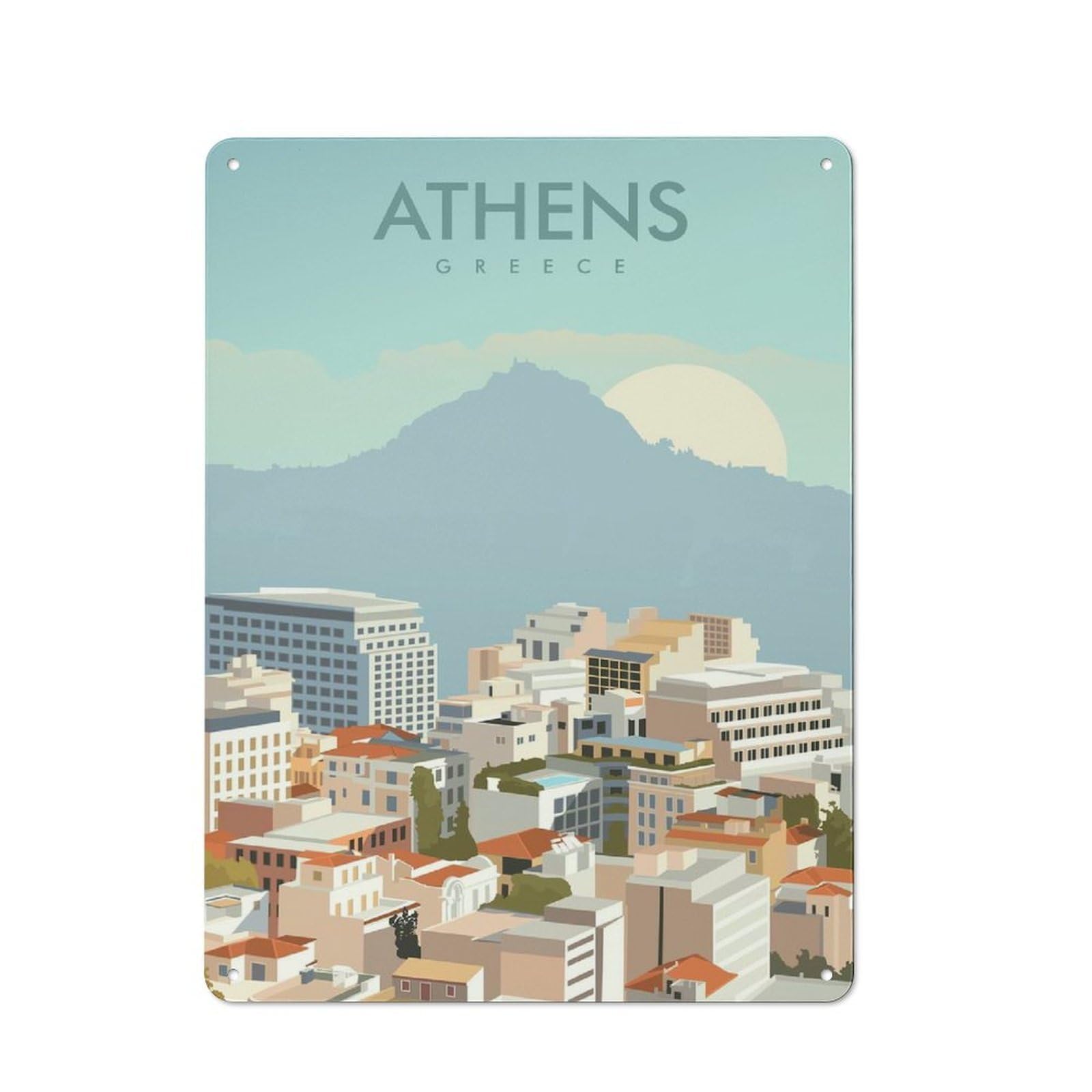 Junmoney Style-16 Simple Retro Athens Greece Travel Print Metal Desk Wall Sign 40X30cm, Studio Wall Plaque For Workspace, Cafe, Shop Or Desk Area