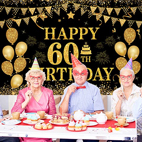 Image of 60th Birthday Banner - Black & Gold - 71 x 45 Inch - Happy 60th Birthday Decor