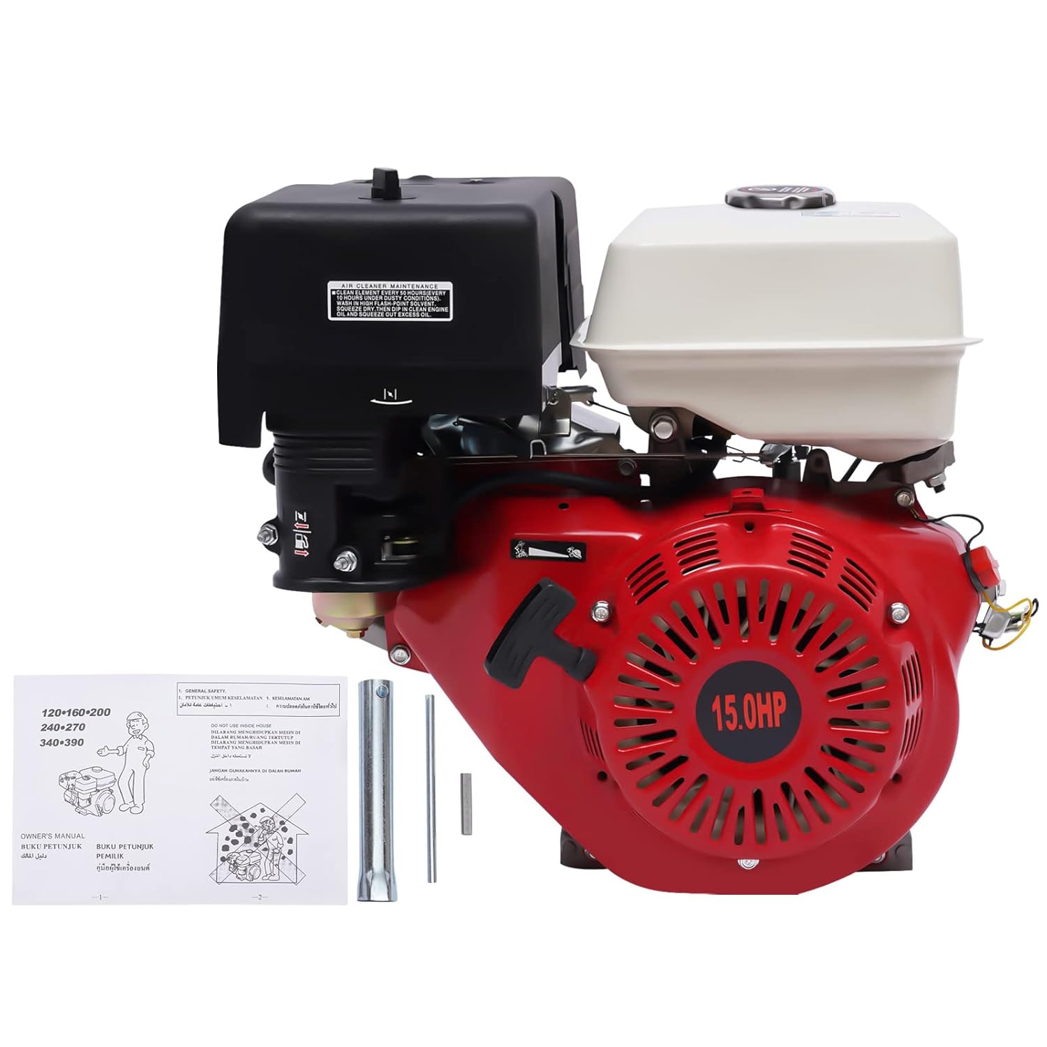 4-Stroke 420CC Gasoline Engine, 9700W 15HP Pull Start Gas Powered Engine, Multi-Use Gas Engine Motor for Water Pumps Vibrators Dosing Machines