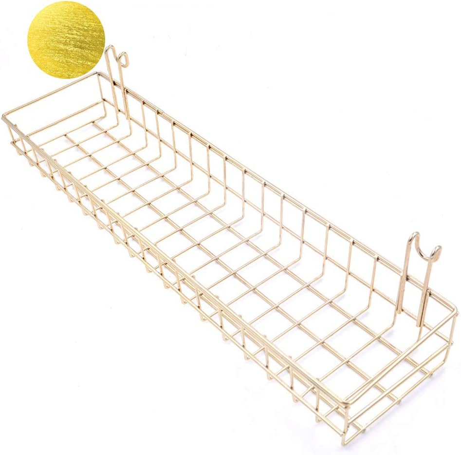 ANZOME Gold Basket For Gridwal/Grid Panel Hanging Organizer Wire Metal Storage Shelf Rack Decor Size 15.7" x 3.9" x 2"