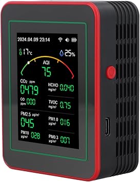 YJDOORPLAY 15-in-1 Air Quality Monitor with Real-Time AQI, HCHO and PM Detection for Home and Office Use, Portable Indoor Air Tester with App Connectivityblack