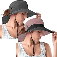 Vista 58 de Rosoz Sombreros para cola de caballo para mujer, protección UV, plegable, de malla ancha, senderismo, playa, pesca, safari de verano 1 paquete-gris
