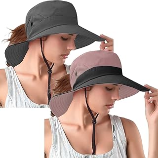 Sponsored Ad - Rosoz 2 Pack Ponytail Sun Bucket Hats for Women UV Protection Foldable Mesh Wide Brim Hiking Beach Fishing ...