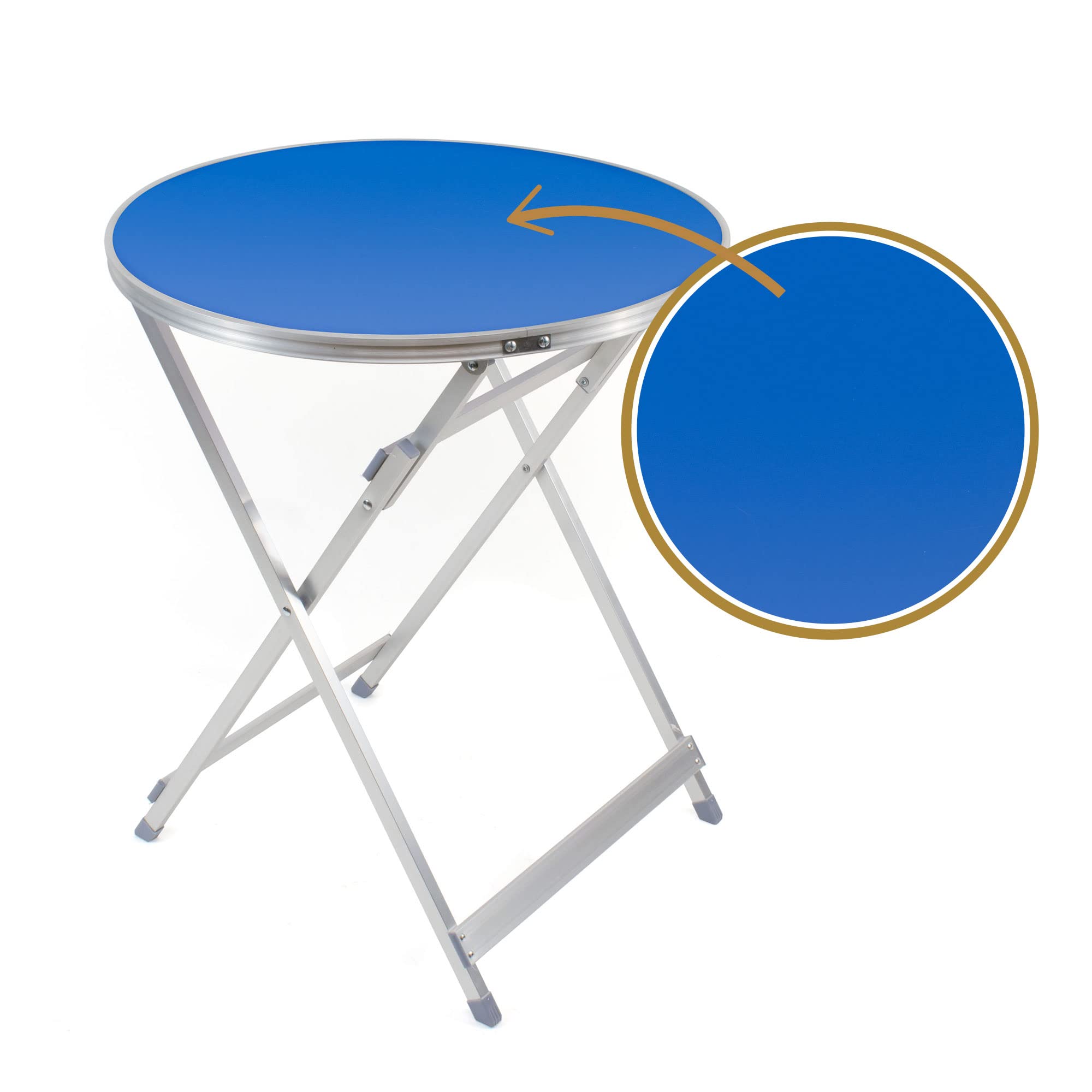 THE SECRET HOME Mesa Plegable Multifuncional Redonda de Madera Contrachapada y Aluminio D.60x70 cm Color Azul para Jardín, Terraza, Balcón o Picnic