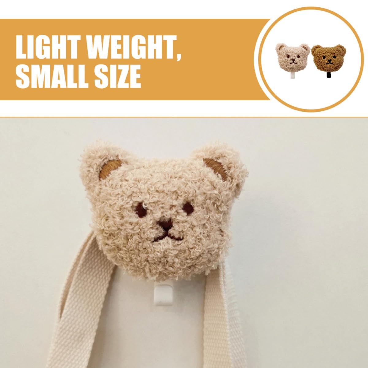 NUOBESTY Ganchos Adhesivos para Pared 2 Piezas Diseño Osito de Peluche de Felpa, para Llaves, Toallas y Paraguas, sin Taladro, Uso en Baño y Cocina, Colores Claro y Negro