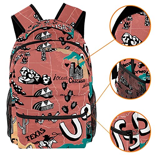 Sac à dos ordinateur grande capacité imprimé carte USA - 3