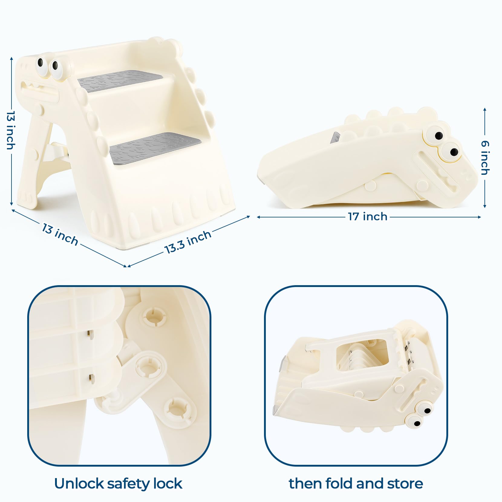 Tritthocker Kinder, Hocker Kinder Klappbar Tritthocker 2 Stufen, Rutschfester Hocker Kinder Bad Anti-Kipp Trittschemel für Baby Kinderhocker für Badezimmer und Küche (Cremefarben)