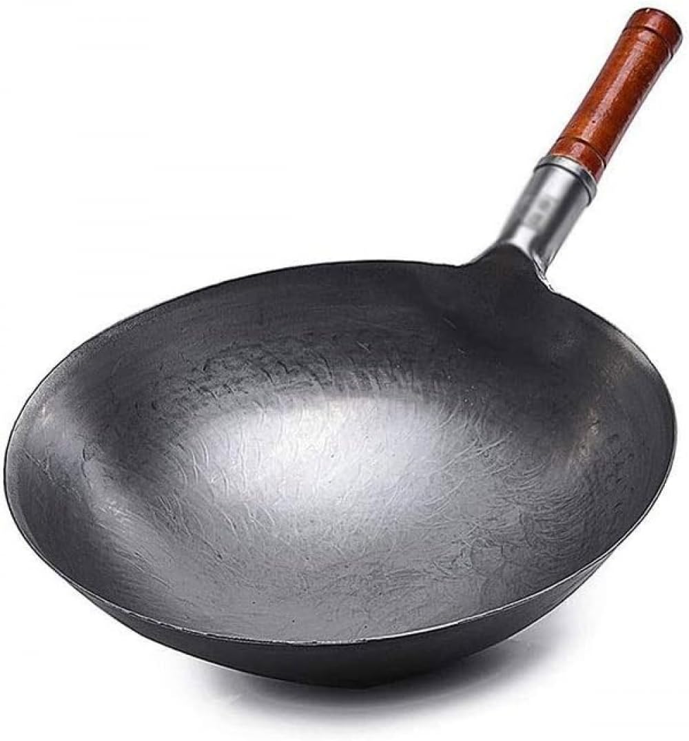 ASerZenith Wok Traditional Handmade Iron Wok Non-Stick Pan Gas Cooker Cookware Woks Iron No Coating