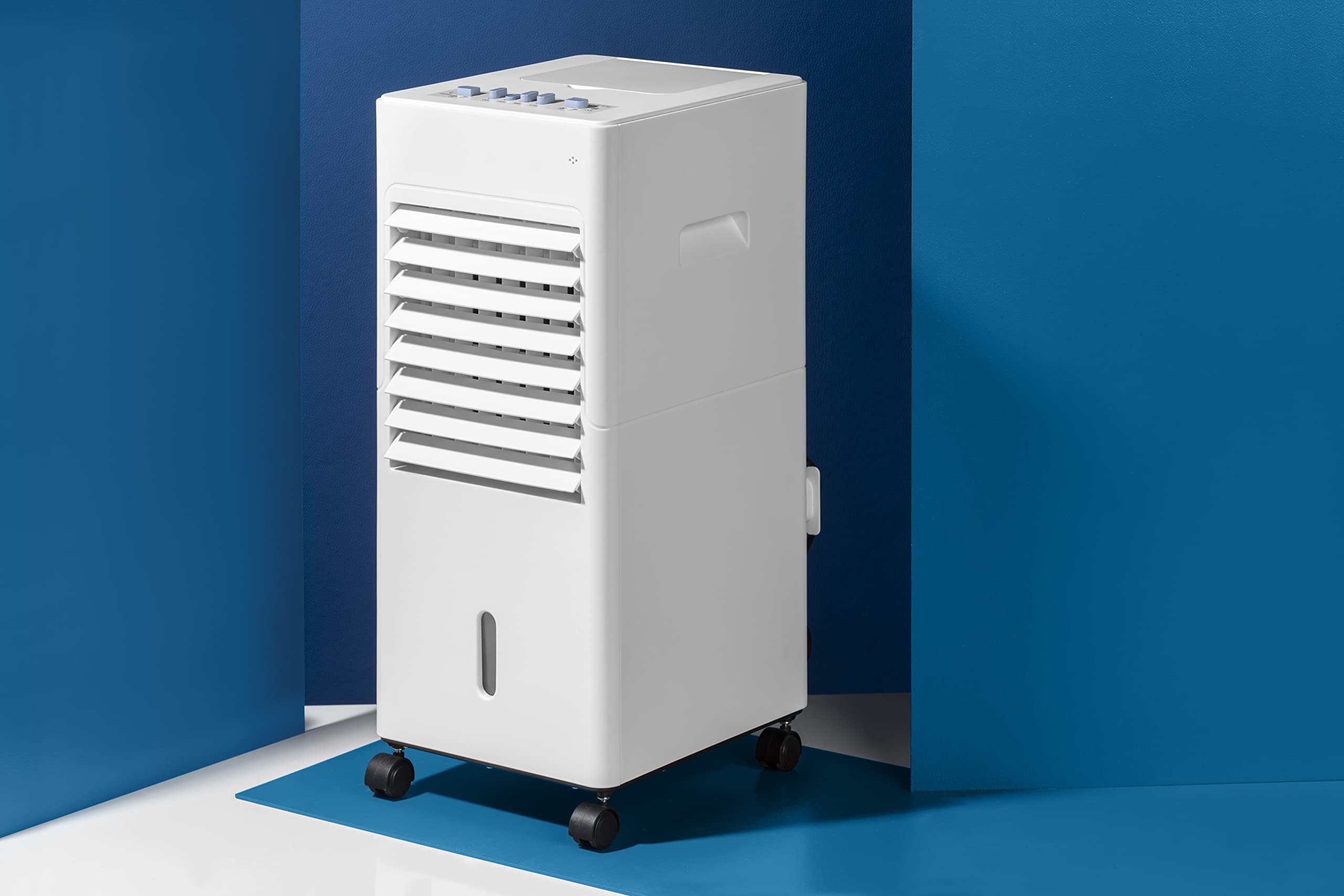 JATA JVAC2003 - Climatizador Portátil, purificador y humidificador. Enfriador de aire. Evaporativo. 3 velocidades. 6 L. Acumuladores para hielo. Silencioso Blanco